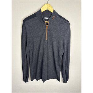J.Lindeberg 100% Merino Wool Quarter Zip Golf Sweater XL Charcoal Gray Black